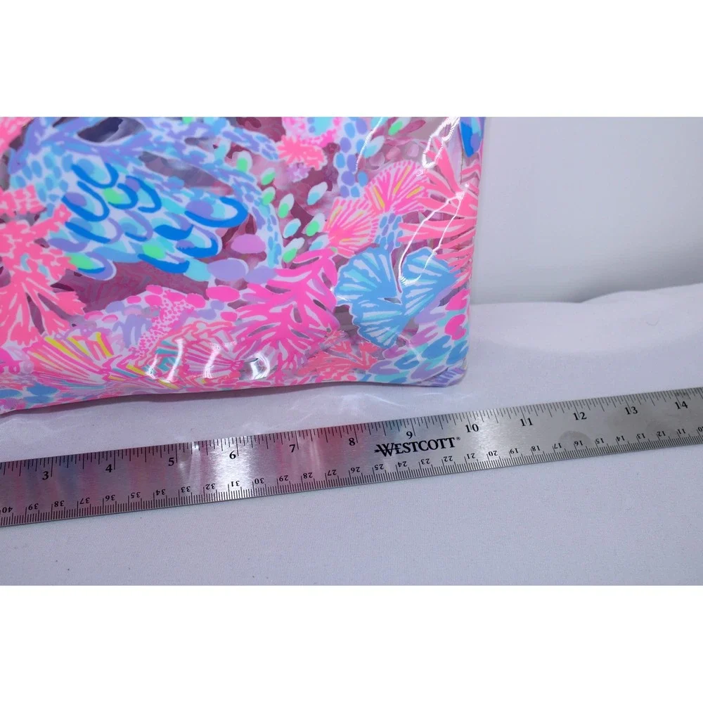 Lilly Pulitzer Pink Blue Coral Reef Clear Vinyl Cosmetic Makeup Pouch Bag